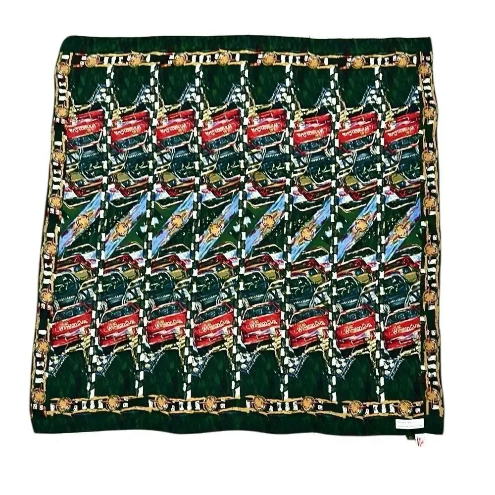 Vintage Silk Scarf Richard Wallich NASCAR Winston Cup Green Multicolor